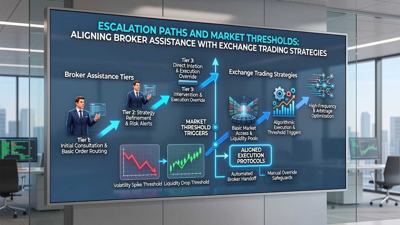 Illustration of market threshold triggers connected to broker assistance workflows in exchange environments