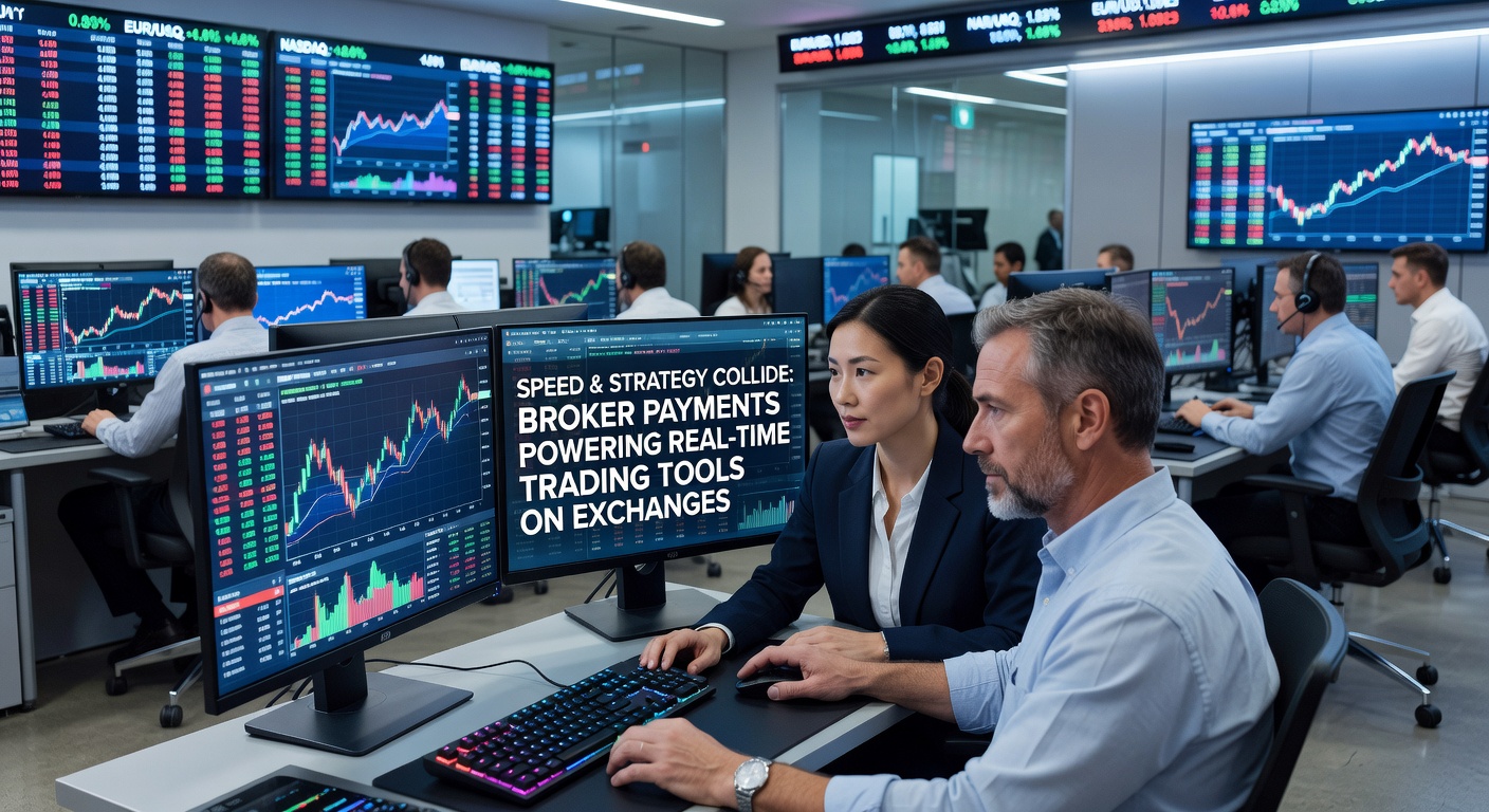 Close-up of broker payment interface linked to exchange trading bot, showing instant deposit alerts and strategy execution in progress