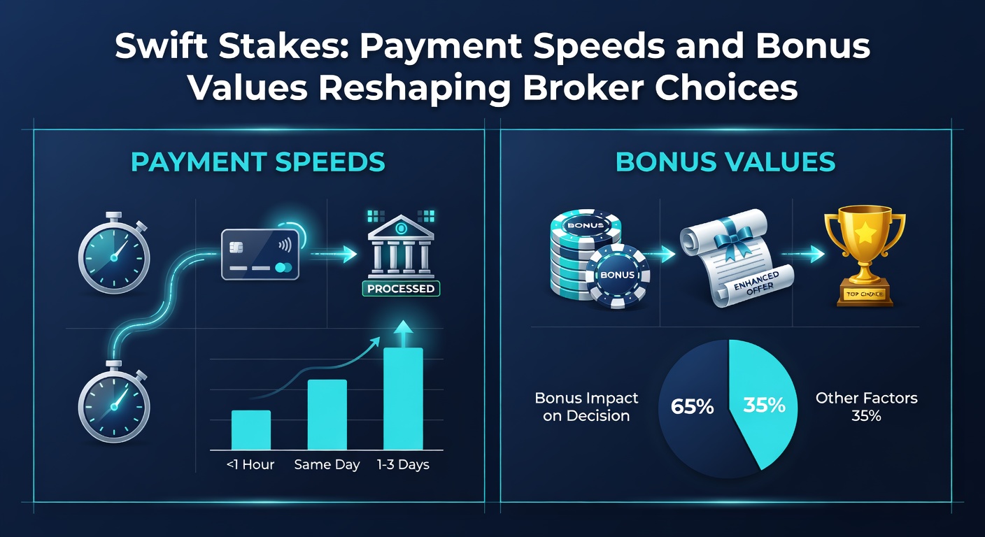 Infographic detailing bonus tiers and payout speed comparisons for major betting brokers, with icons for e-wallets and bank transfers